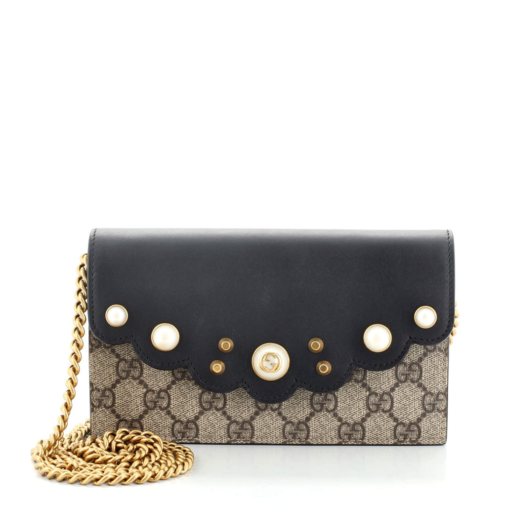 Pearly Wallet on Chain Coated Canvas with Leather Mini