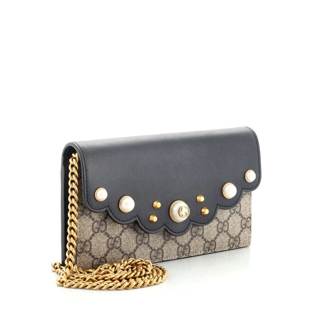 Pearly Wallet on Chain Coated Canvas with Leather Mini