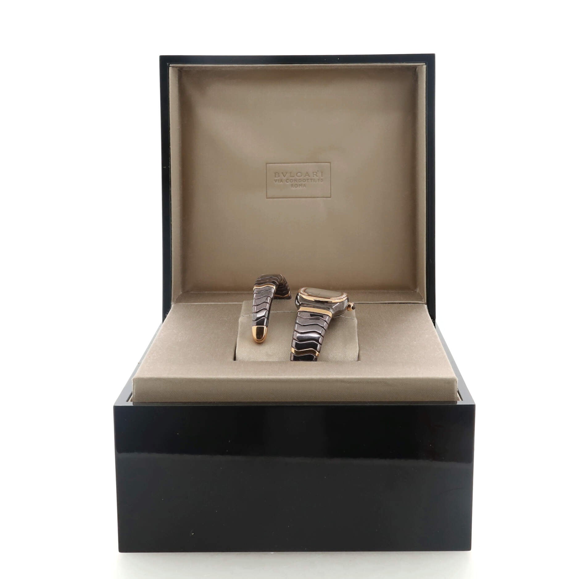 Serpenti Spiga Single Spiral Quartz Watch Ceramic and Rose Gold with Diamond Bezel 24