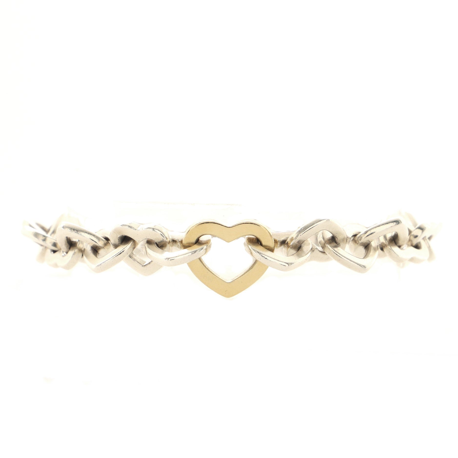 Heart Link Bracelet Sterling Silver and 18K Yellow Gold