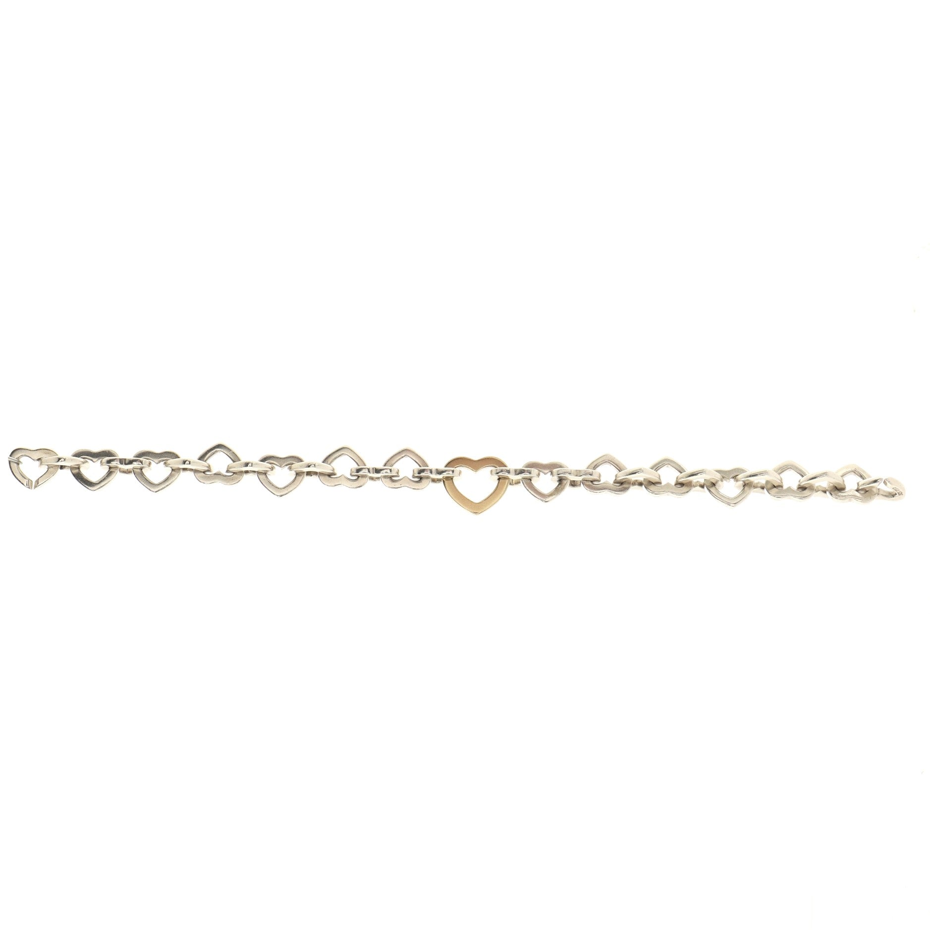 Heart Link Bracelet Sterling Silver and 18K Yellow Gold