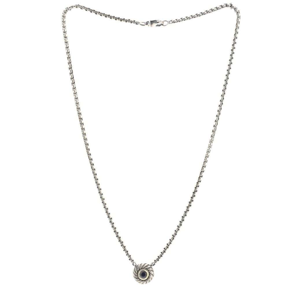 Cookie Pendant Necklace Sterling Silver with 14K Yellow Gold and Iolite 12mm
