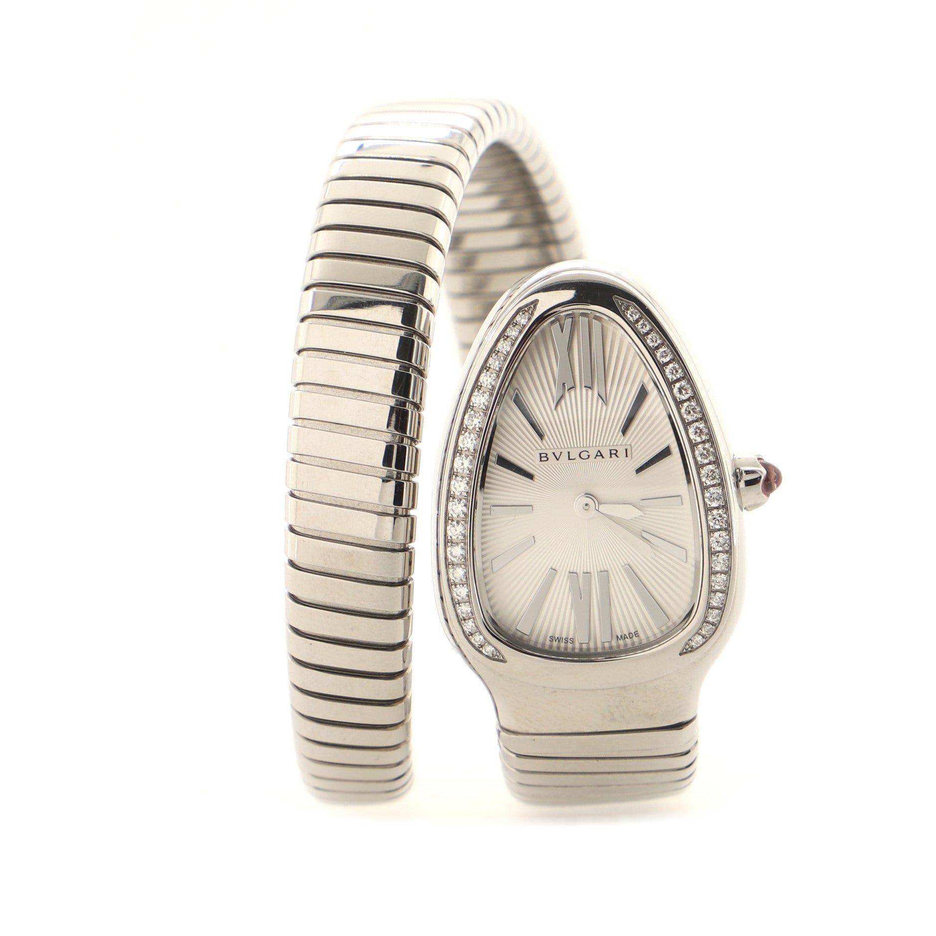 Serpenti Tubogas Single Spiral Quartz Watch Stainless Steel with Diamond Bezel 23