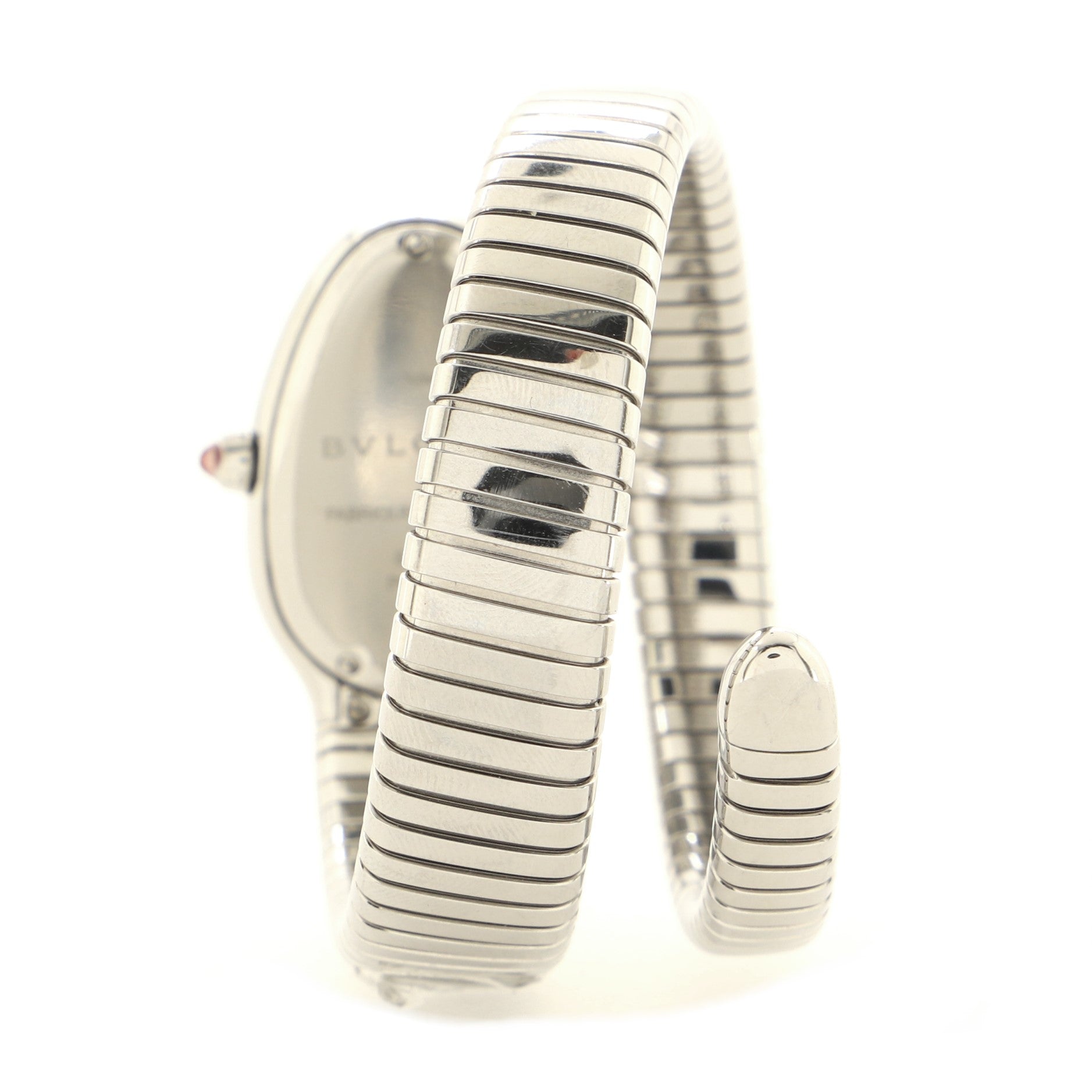 Serpenti Tubogas Single Spiral Quartz Watch Stainless Steel with Diamond Bezel 23