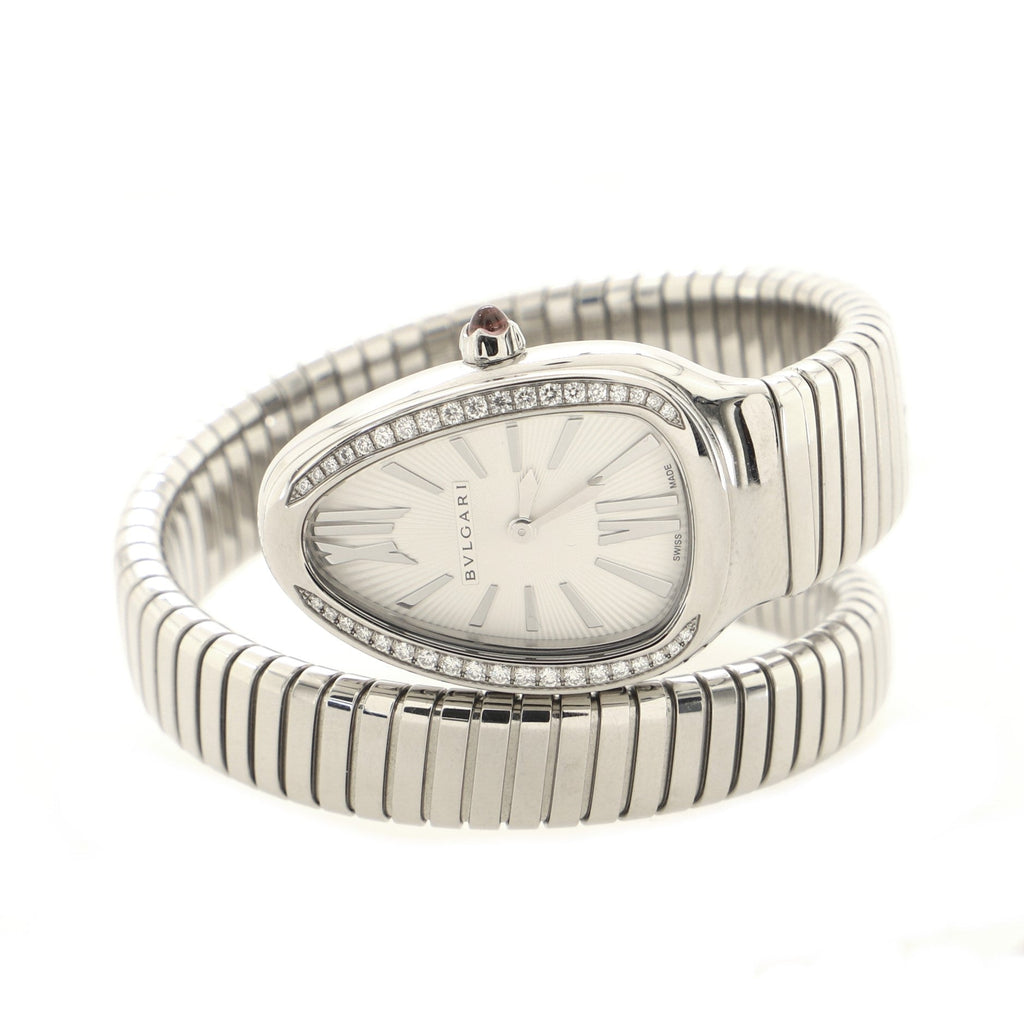 Serpenti Tubogas Single Spiral Quartz Watch Stainless Steel with Diamond Bezel 23