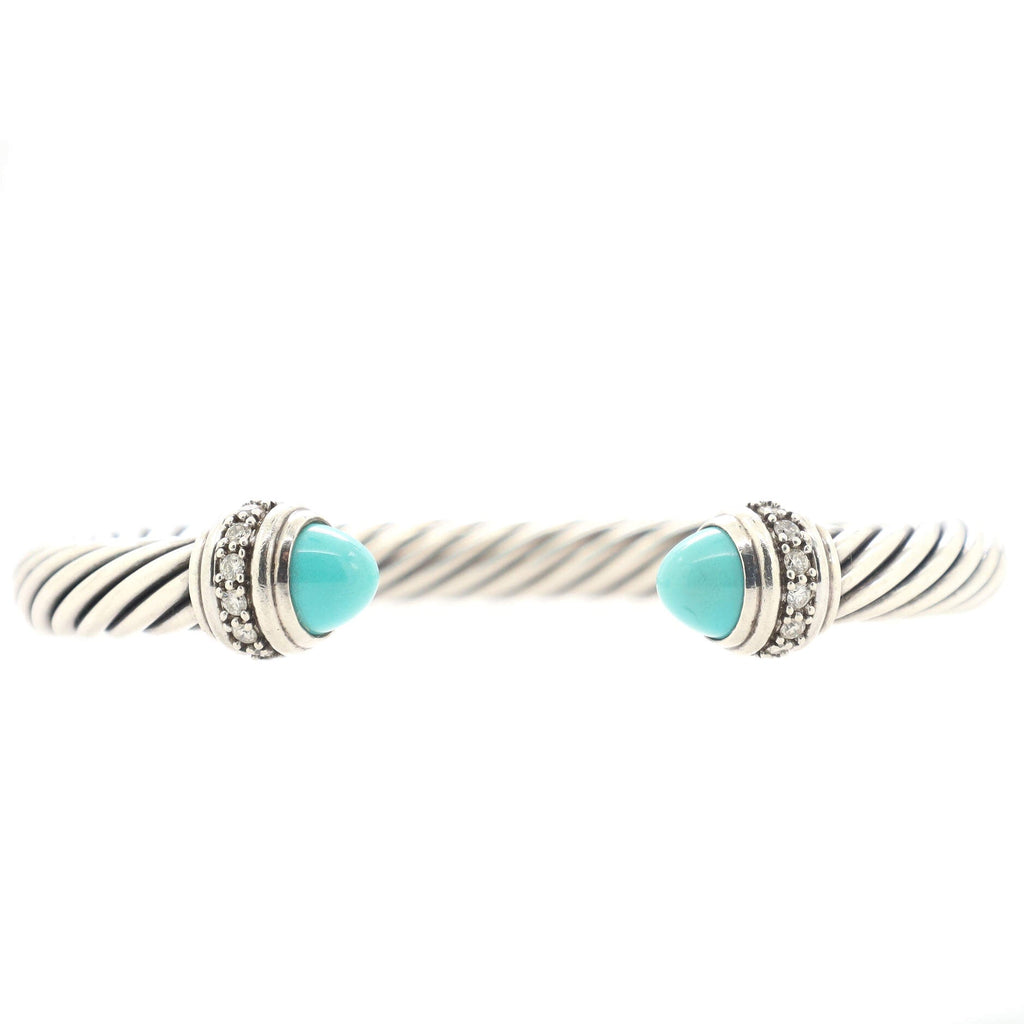Cable Classic Bracelet Sterling Silver with Turquoise and Diamonds 7mm