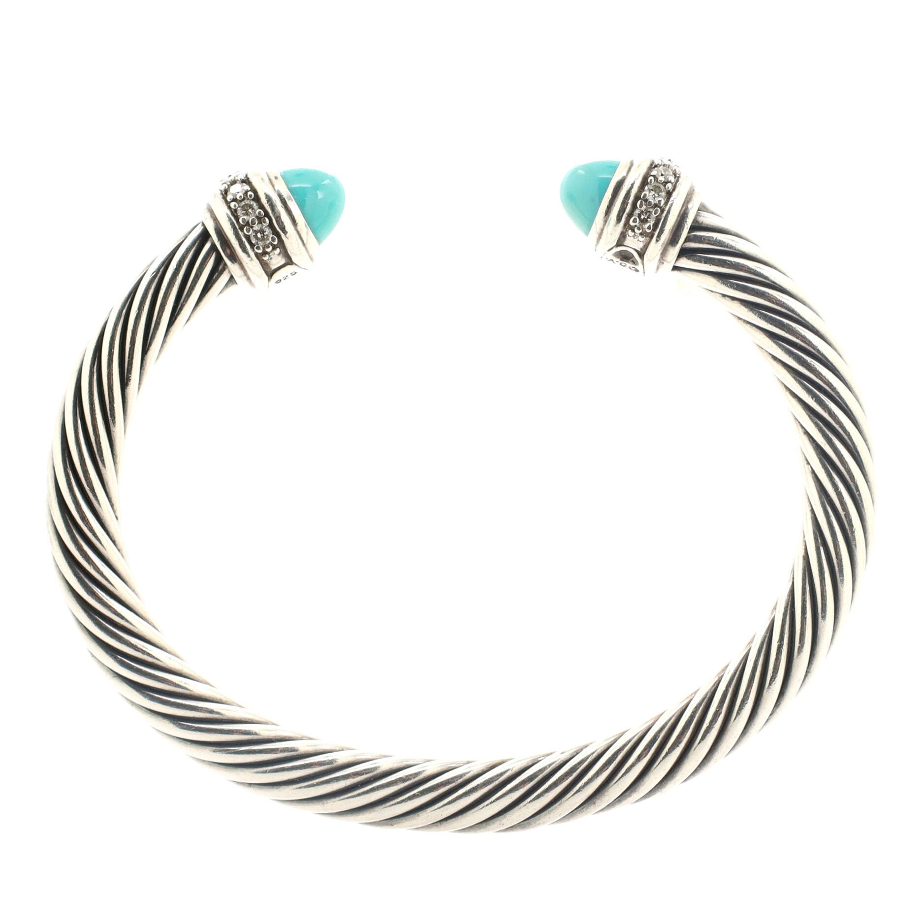 Cable Classic Bracelet Sterling Silver with Turquoise and Diamonds 7mm