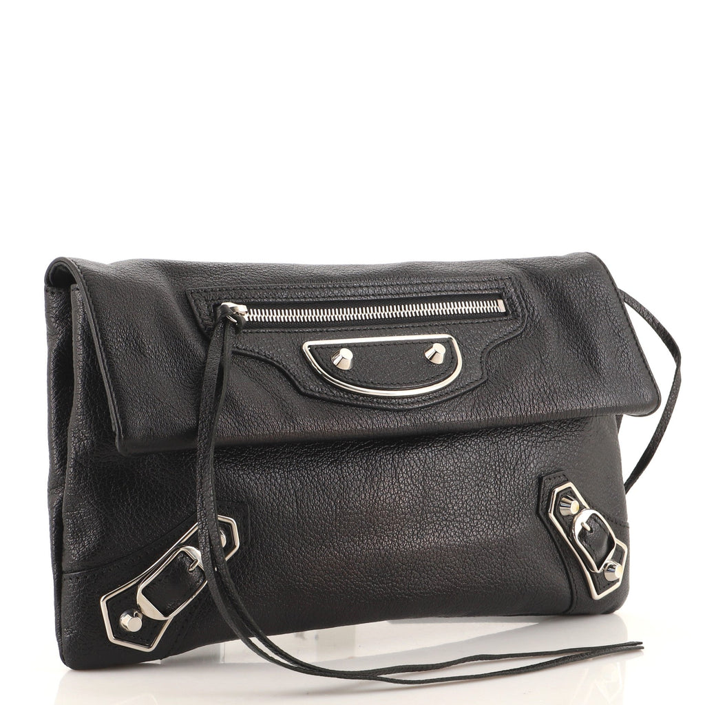 Classic Metallic Edge Envelope Clutch Leather