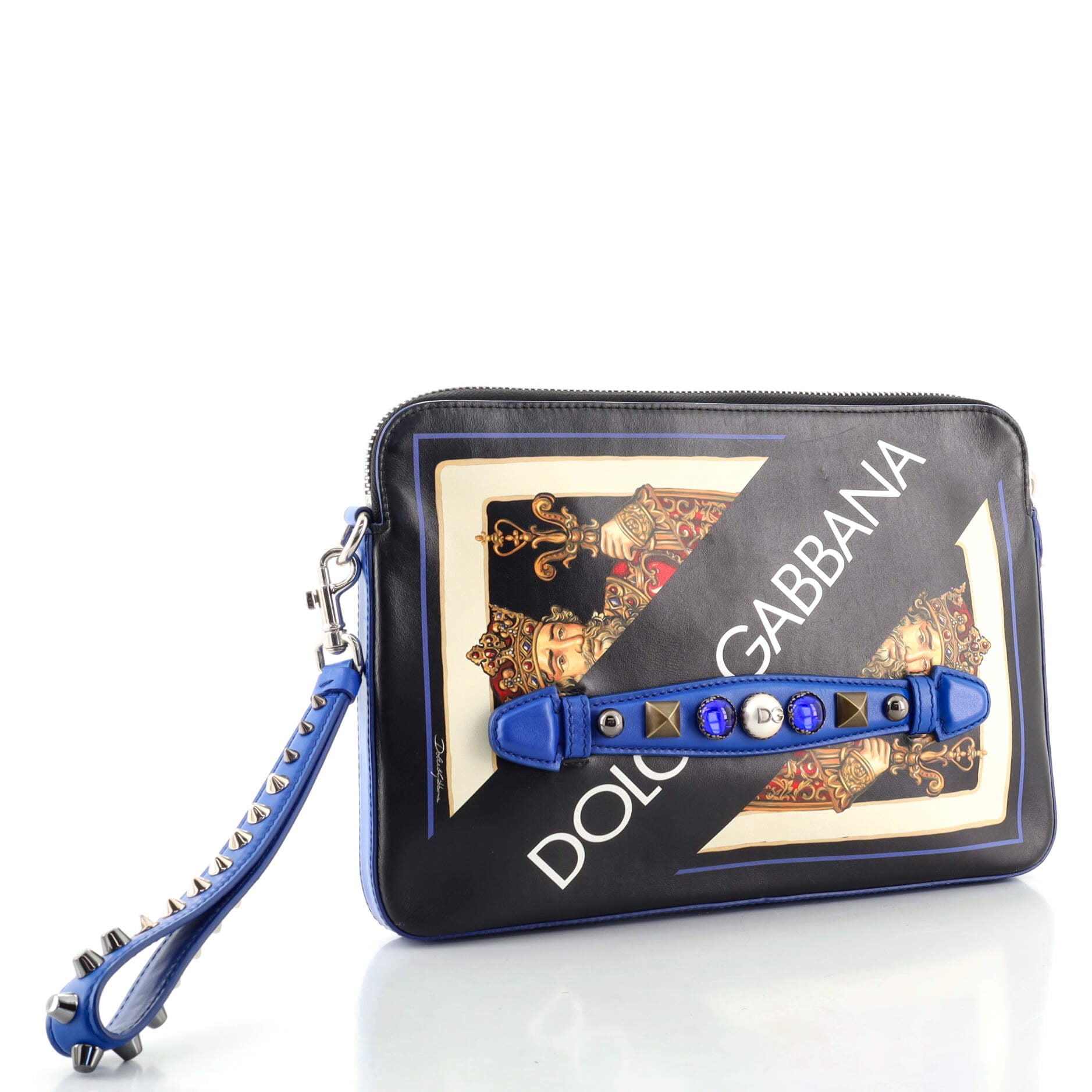 King of Hearts Zip Clutch Printed Leather