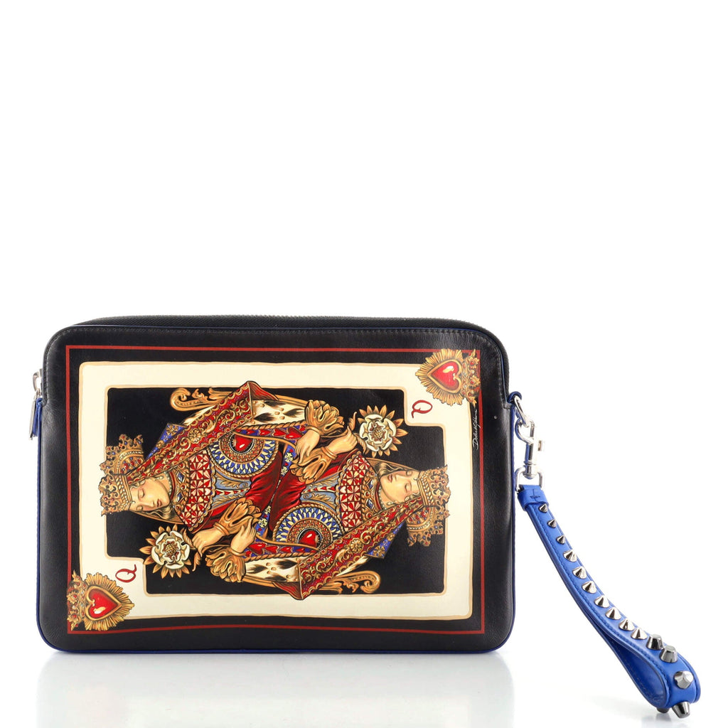 King of Hearts Zip Clutch Printed Leather