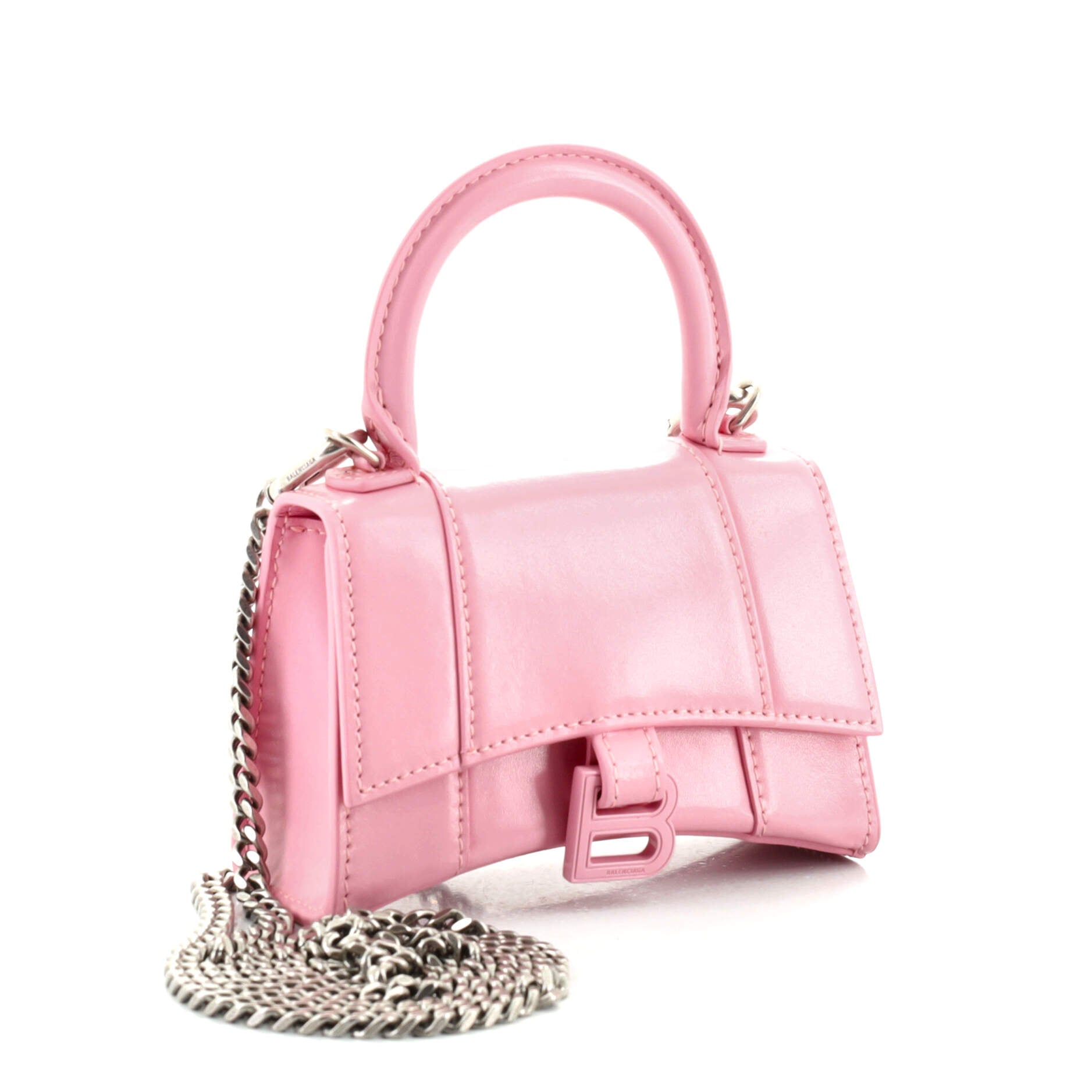 Hourglass Chain Top Handle Bag Leather Mini