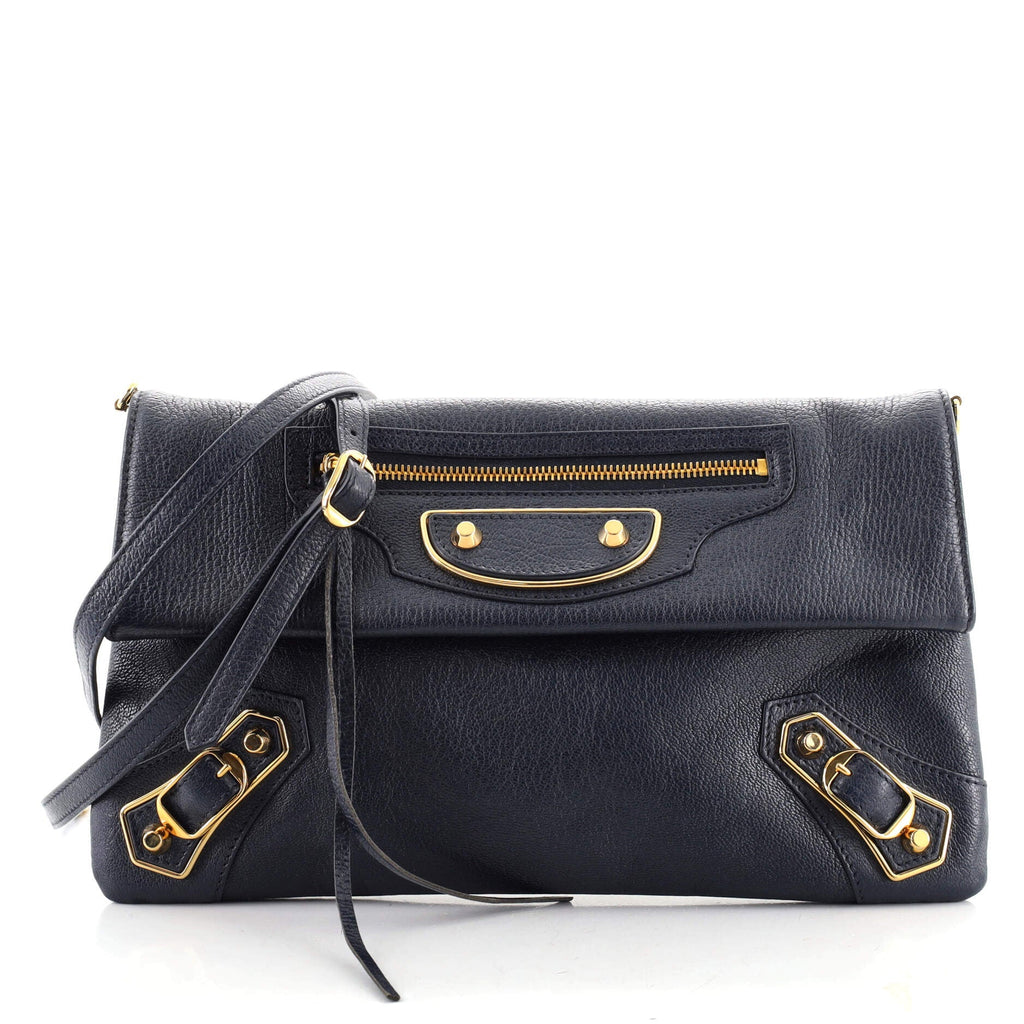Classic Metallic Edge Envelope Strap Clutch Leather