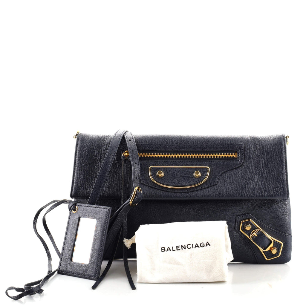 Classic Metallic Edge Envelope Strap Clutch Leather