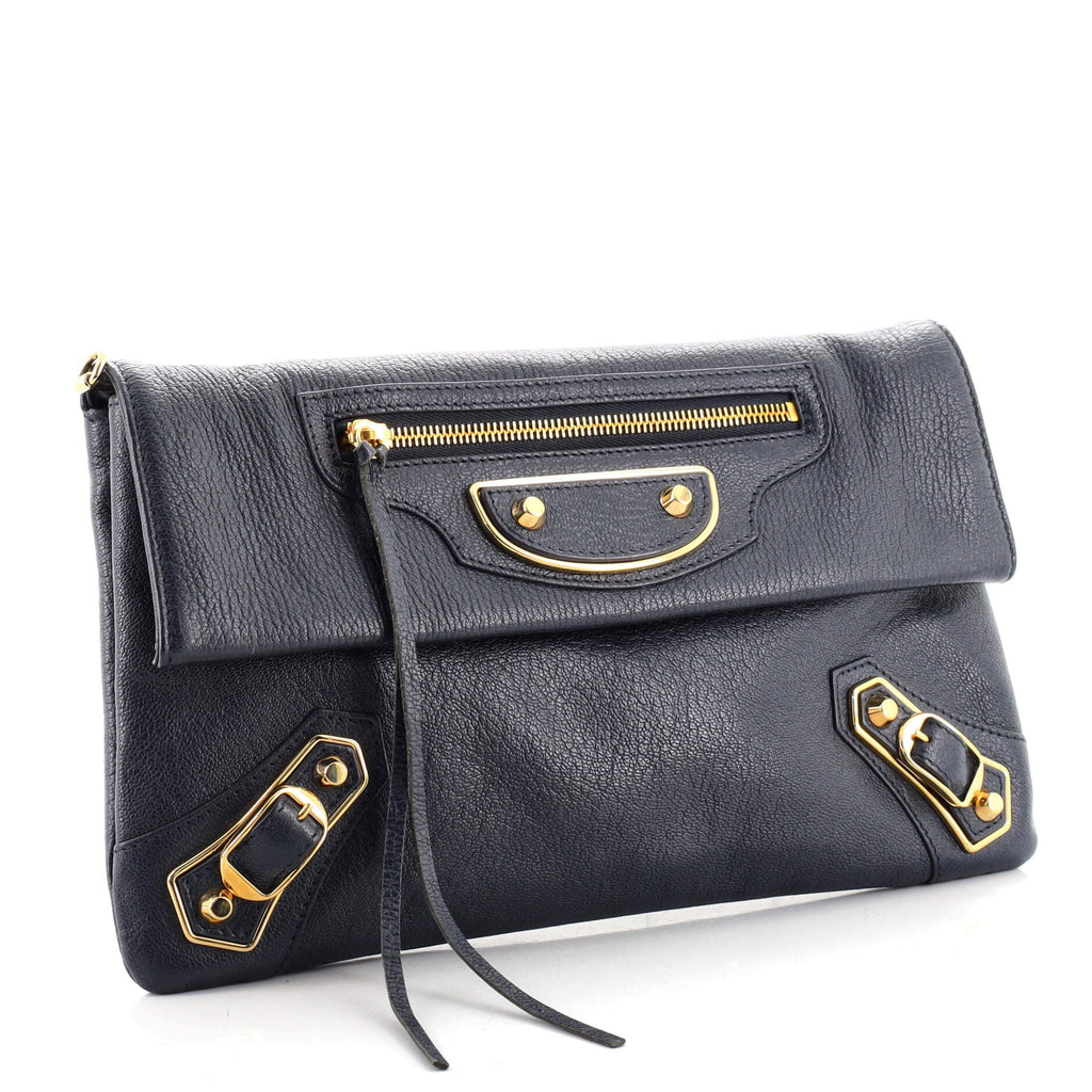 Classic Metallic Edge Envelope Strap Clutch Leather