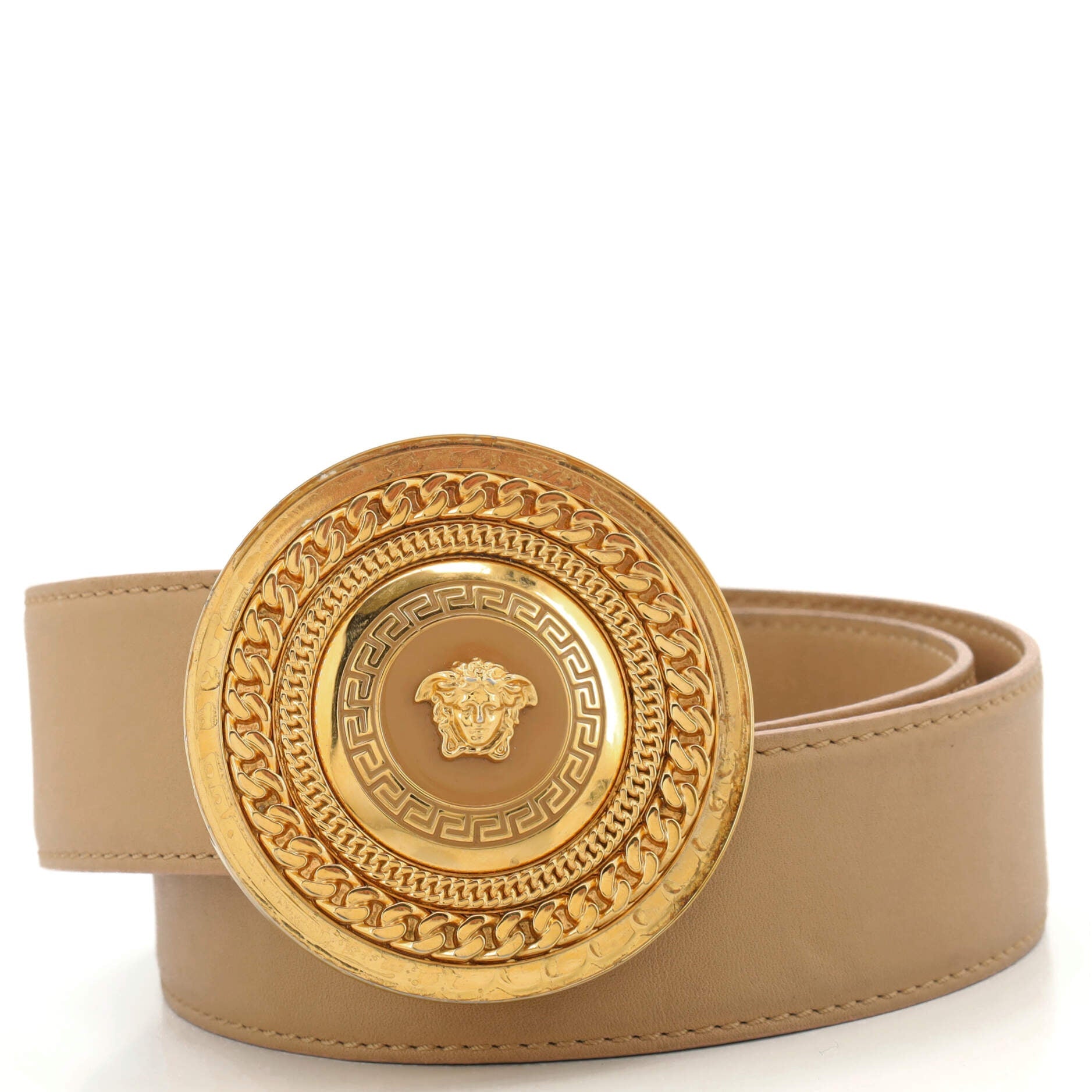 Medusa Round Buckle Belt Leather Wide 80