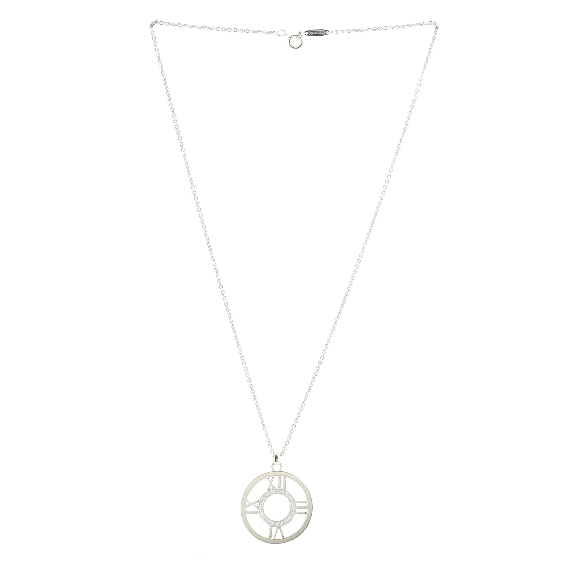 Atlas Circle Pendant Necklace 18K White Gold with Diamonds Large