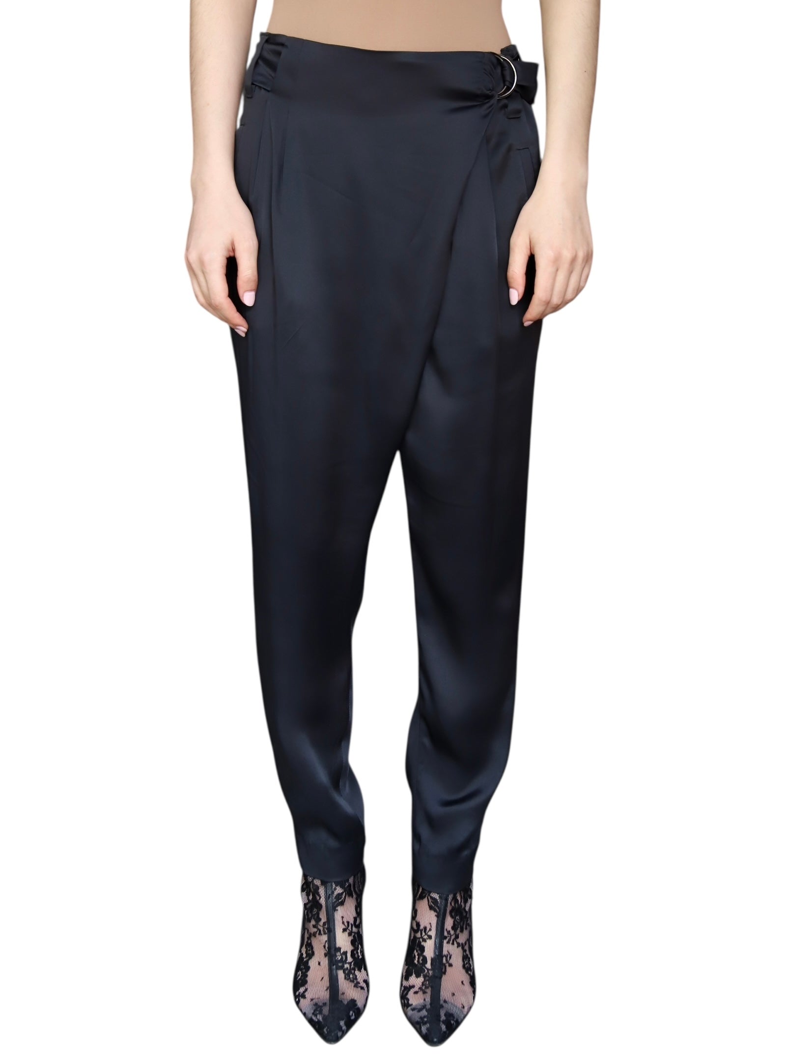 Brunello Cuncinelli Black Satin Wrap Waist Trousers - IT 42 / US 6