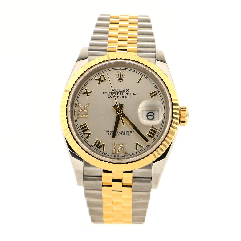 Oyster Perpetual Datejust Automatic Watch Stainless Steel and Yellow Gold with Diamond VI and IX Numerals 36