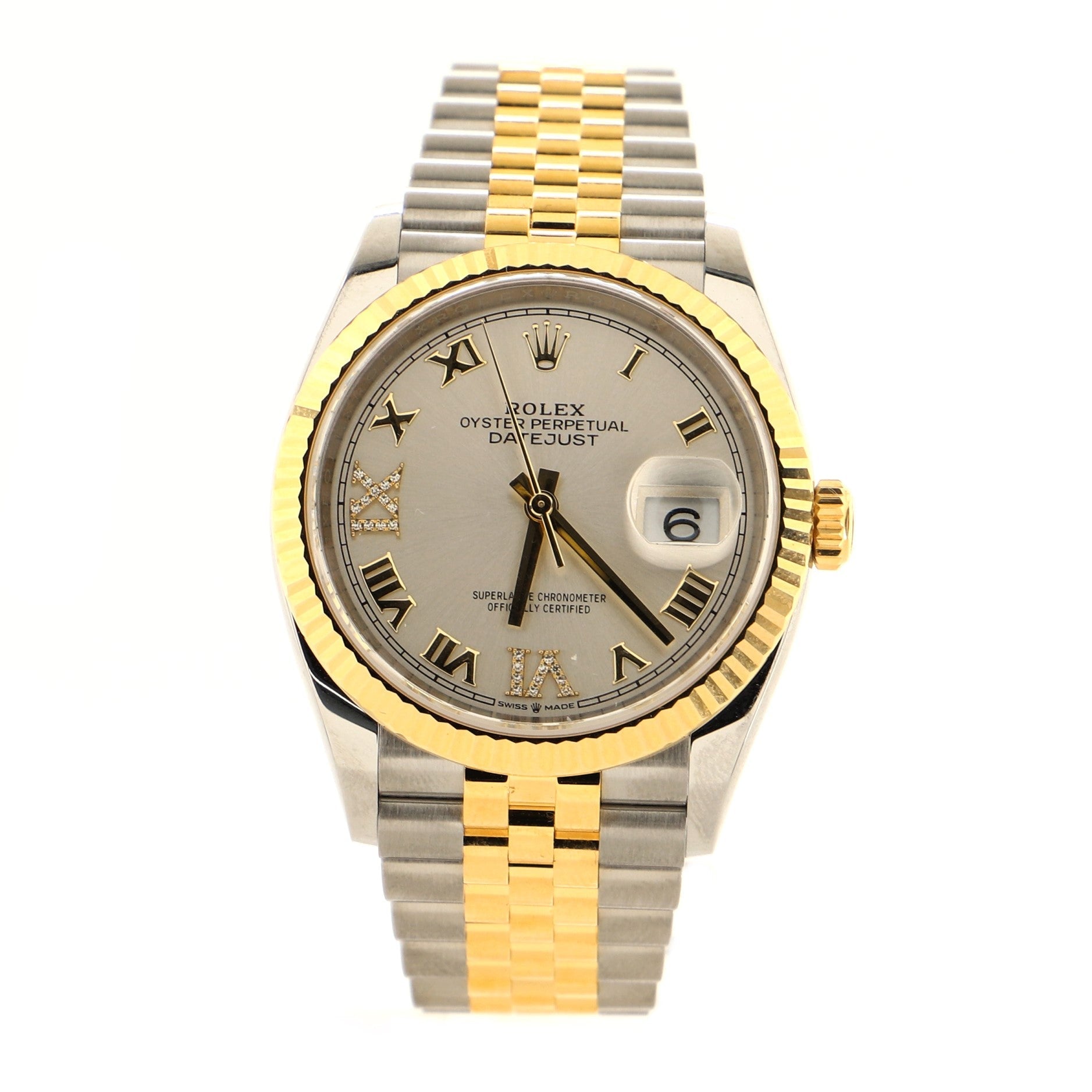 Oyster Perpetual Datejust Automatic Watch Stainless Steel and Yellow Gold with Diamond VI and IX Numerals 36