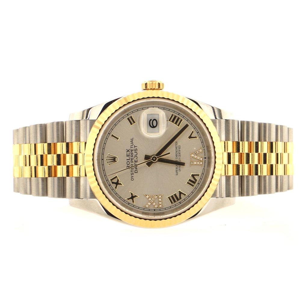 Oyster Perpetual Datejust Automatic Watch Stainless Steel and Yellow Gold with Diamond VI and IX Numerals 36