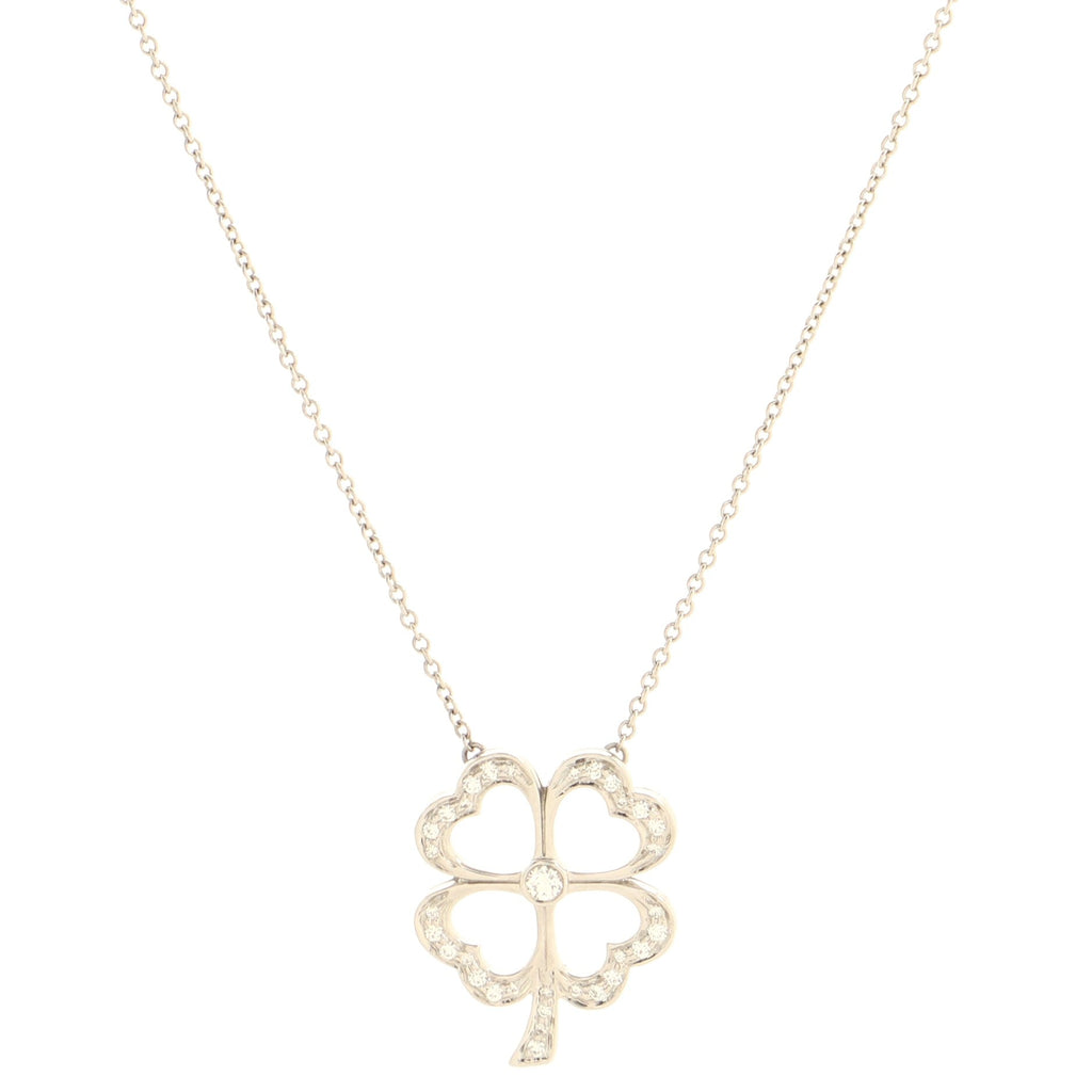 Four Leaf Clover Pendant Necklace Platinum with Diamonds