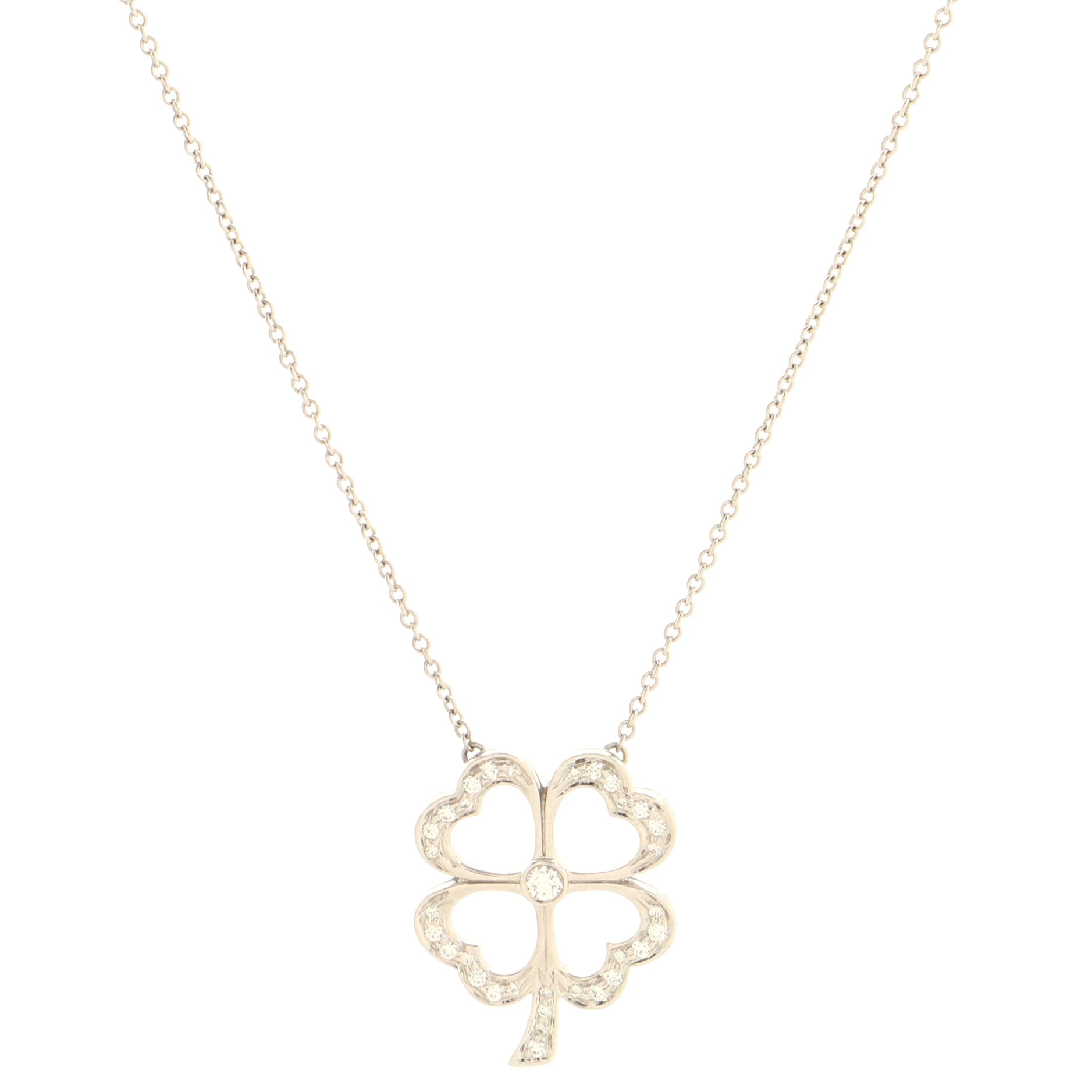 Four Leaf Clover Pendant Necklace Platinum with Diamonds