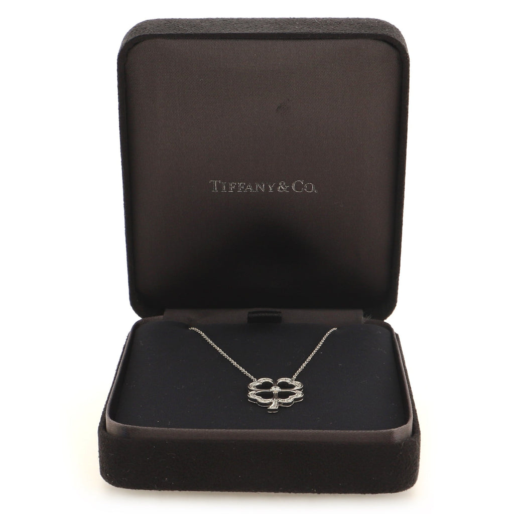 Four Leaf Clover Pendant Necklace Platinum with Diamonds