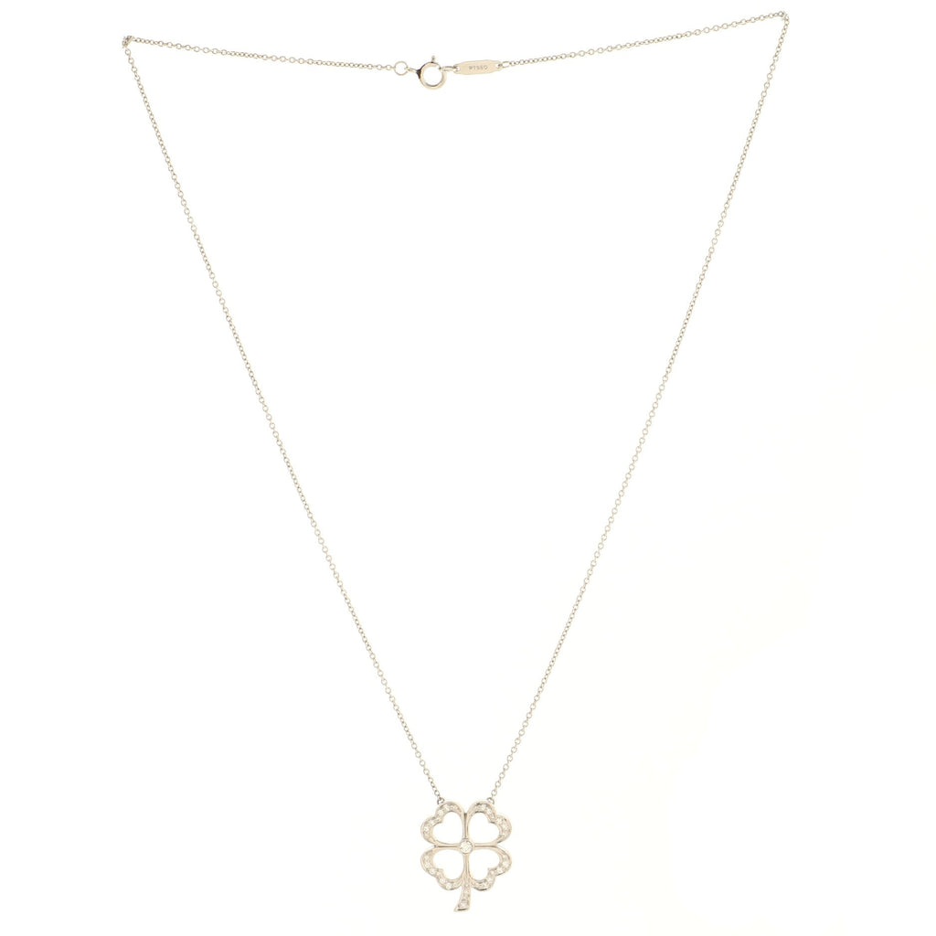 Four Leaf Clover Pendant Necklace Platinum with Diamonds