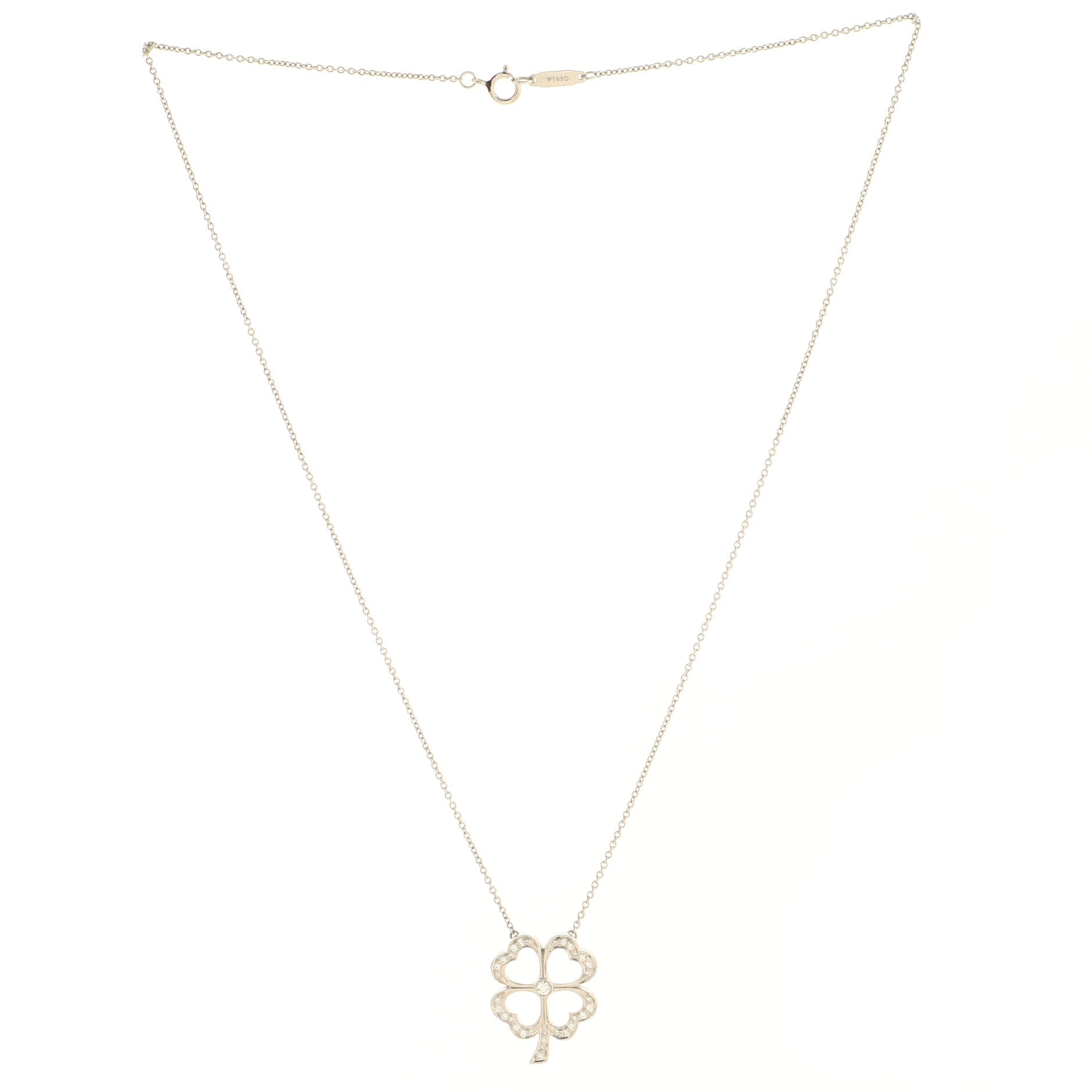 Four Leaf Clover Pendant Necklace Platinum with Diamonds