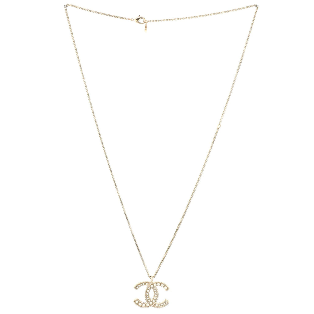 CC Pendant Long Necklace Metal with Faux Pearl
