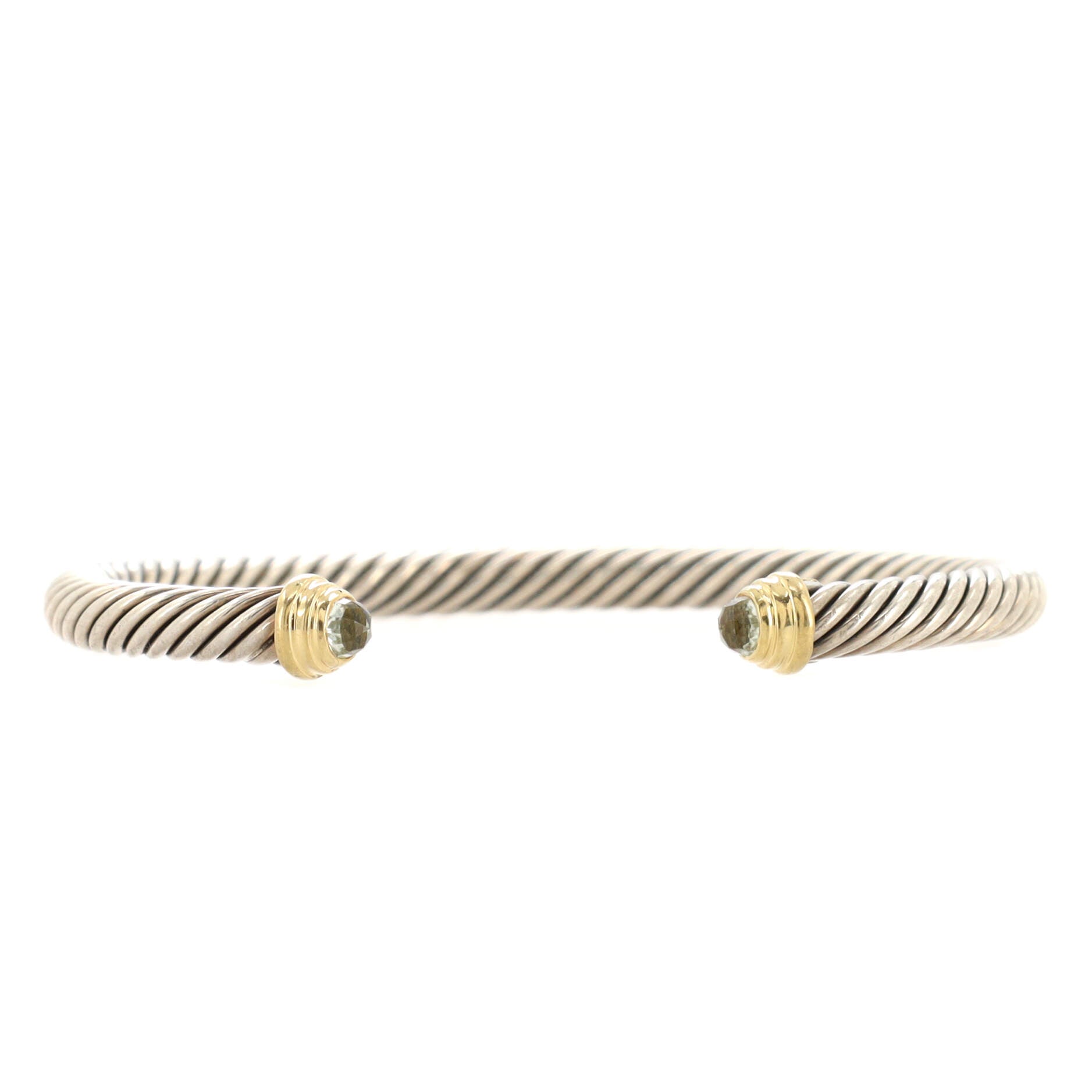 Cable Classic Bracelet Sterling Silver with 14k Yellow Gold and Prasiolite 5mm