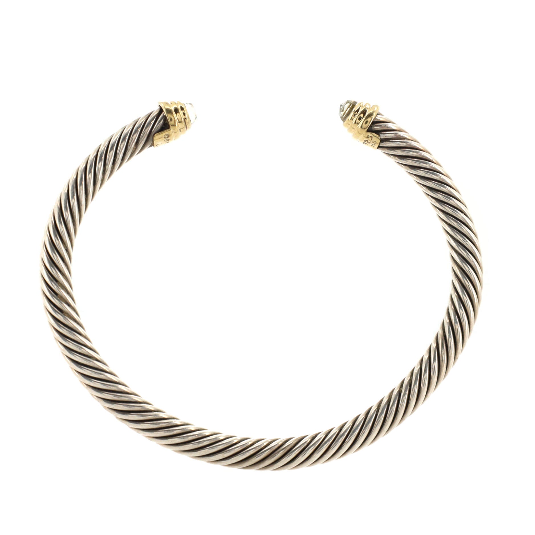 Cable Classic Bracelet Sterling Silver with 14k Yellow Gold and Prasiolite 5mm