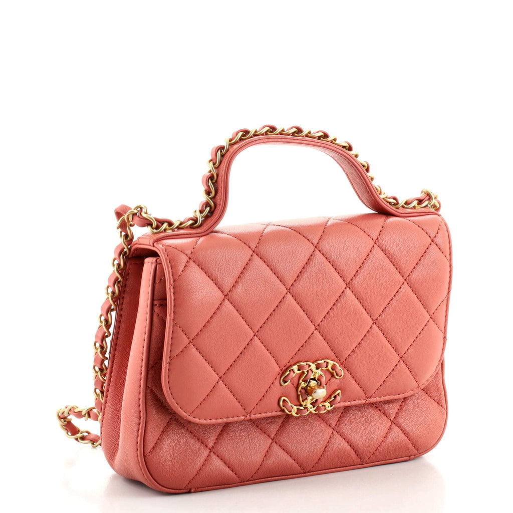 Chain Infinity Top Handle Bag Quilted Lambskin Mini