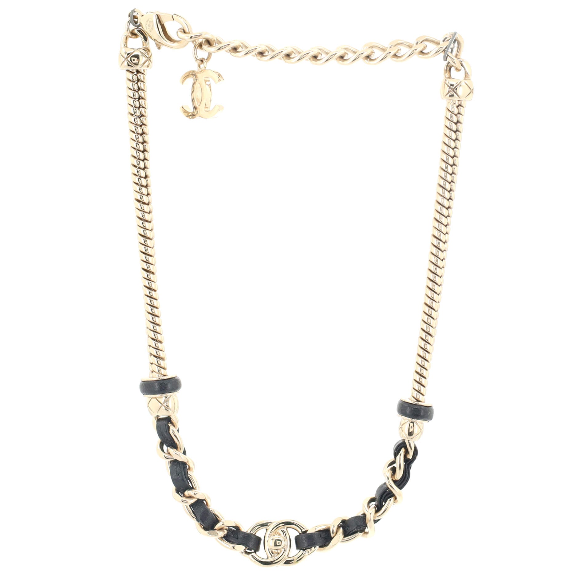 CC Turnlock Choker Necklace Metal and Leather