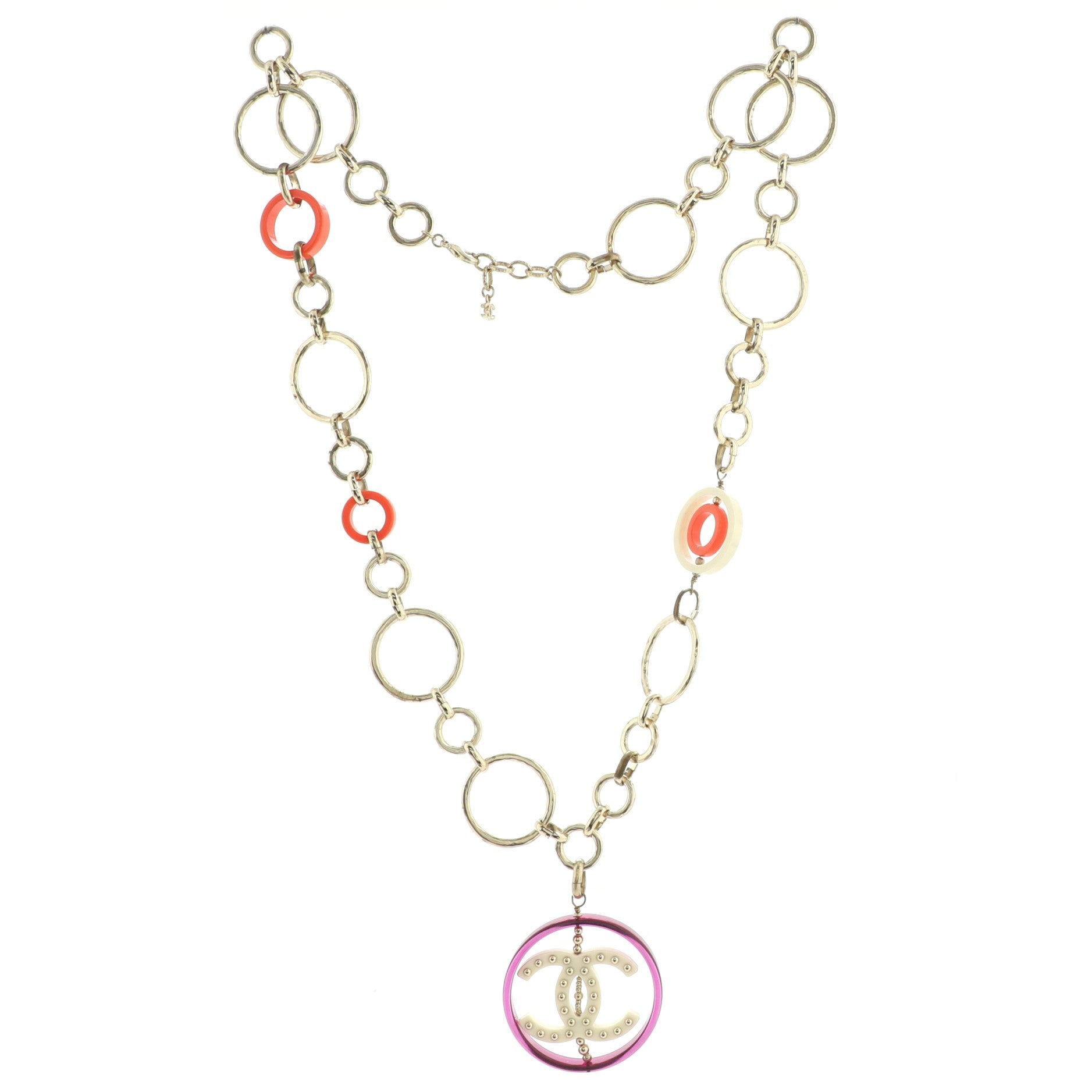 CC Ring Link Pendant Chain Necklace Metal and Resin