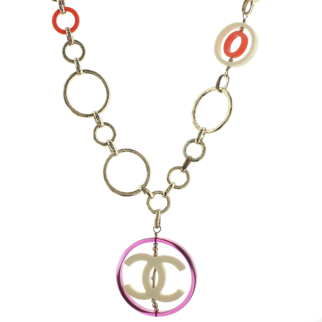 CC Ring Link Pendant Chain Necklace Metal and Resin