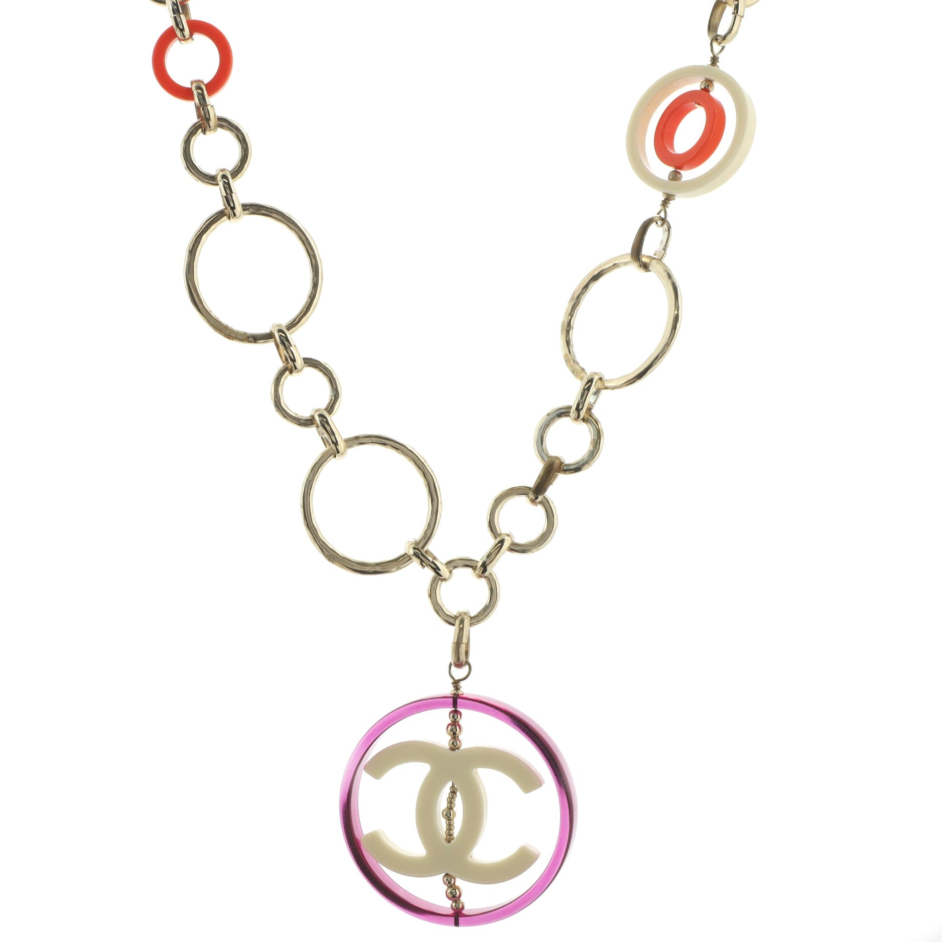 CC Ring Link Pendant Chain Necklace Metal and Resin