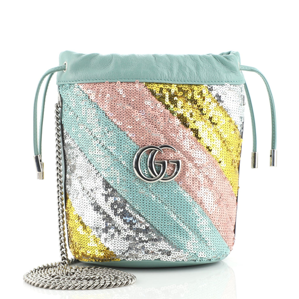 GG Marmont Bucket Bag Diagonal Quilted Sequins Mini