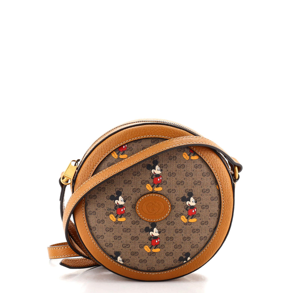 Disney Mickey Mouse Round Shoulder Bag Printed Mini GG Coated Canvas