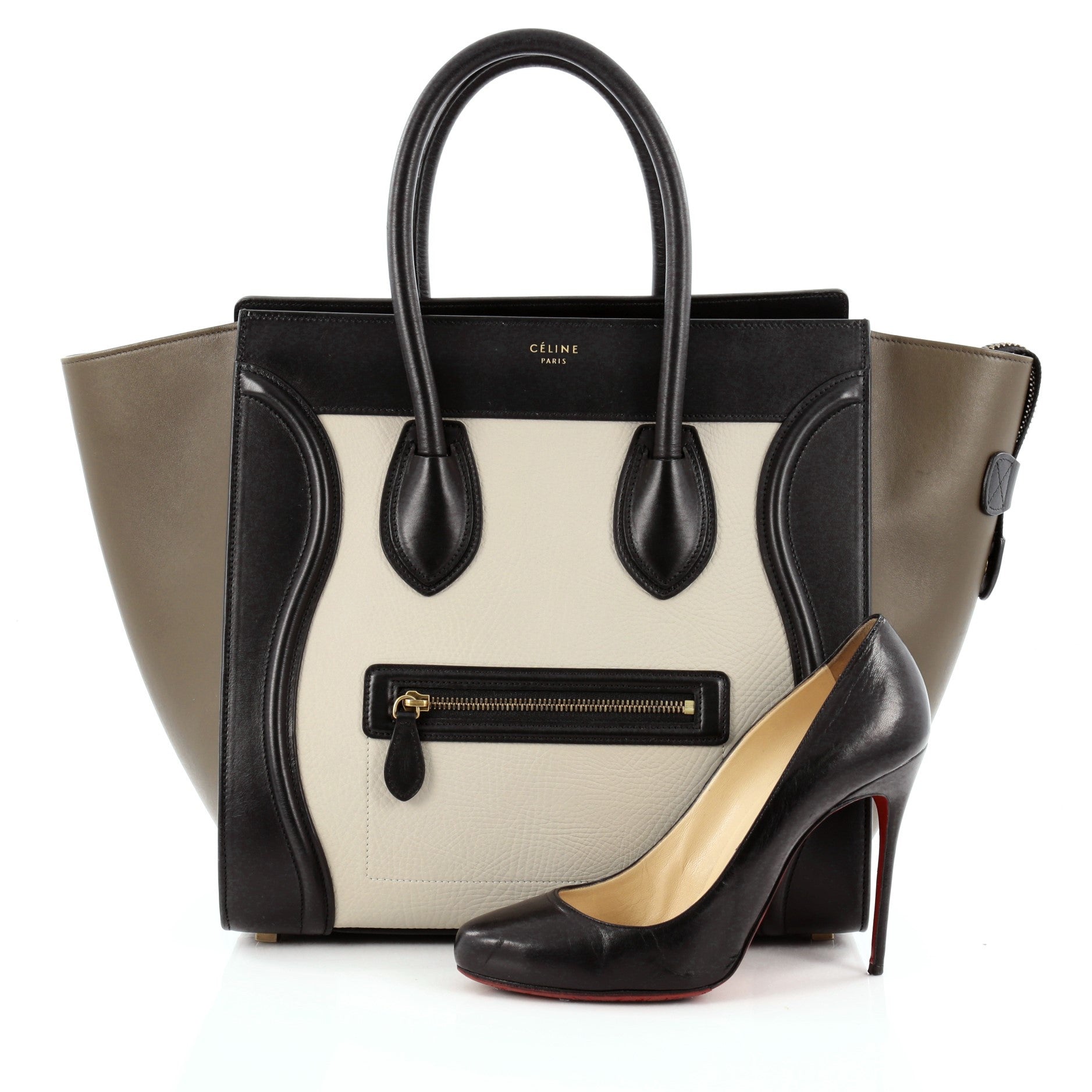 Tricolor Luggage Handbag Leather Mini