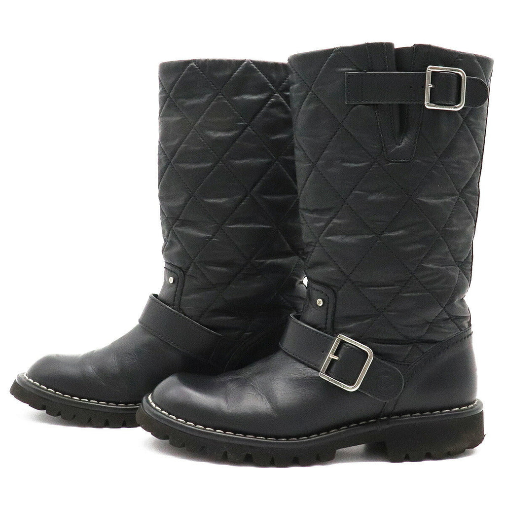Chanel Matelasse Leather Coco Mark Engineer Boots