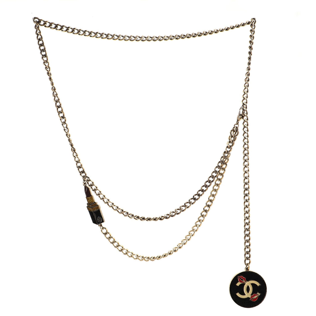 CC Lipstick and Charm Chain Belt Metal and Resin 95
