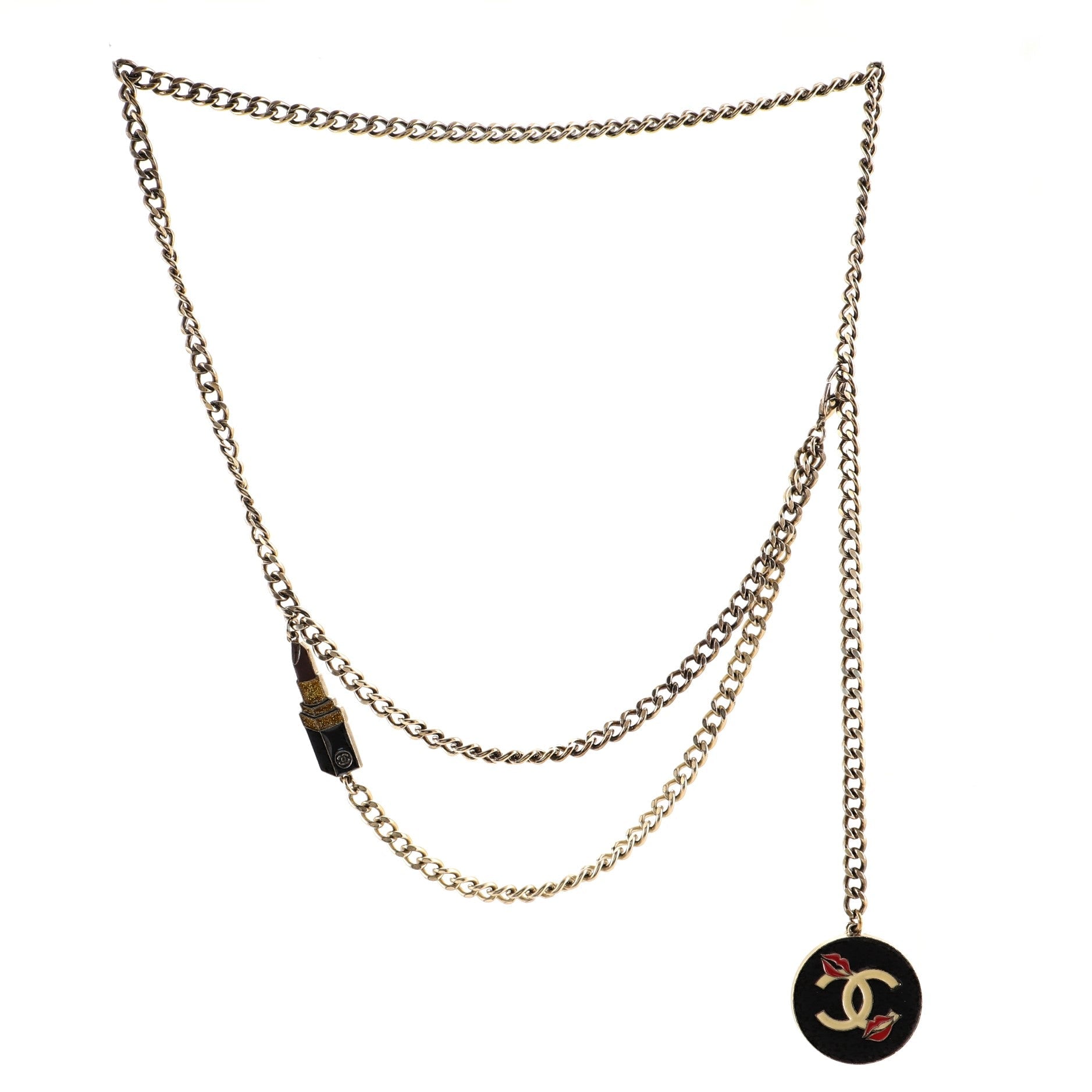 CC Lipstick and Charm Chain Belt Metal and Resin 95