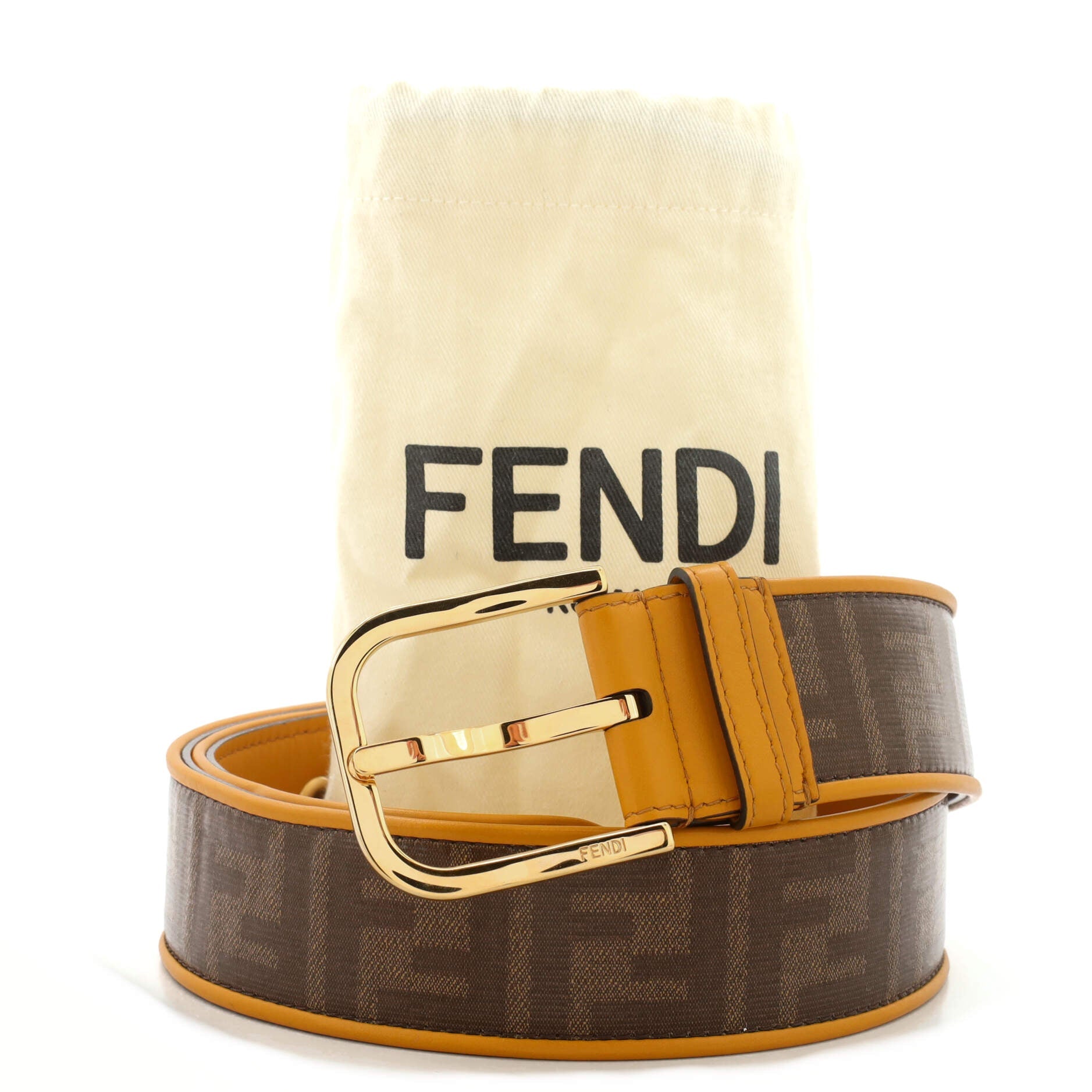 FF Belt Zucca Coated Canvas and Leather Wide 90