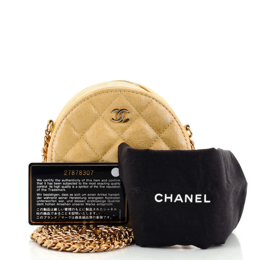Round Clutch with Chain Quilted Iridescent Caviar Mini