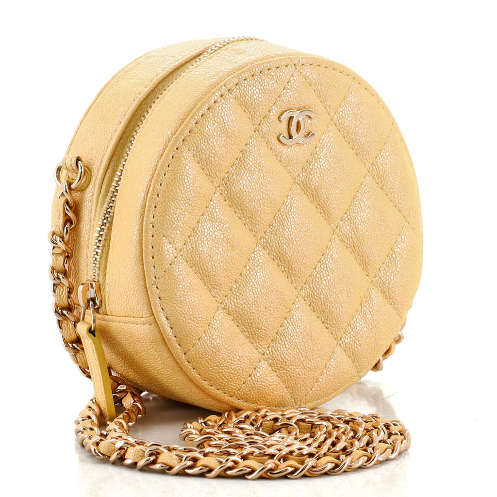 Round Clutch with Chain Quilted Iridescent Caviar Mini