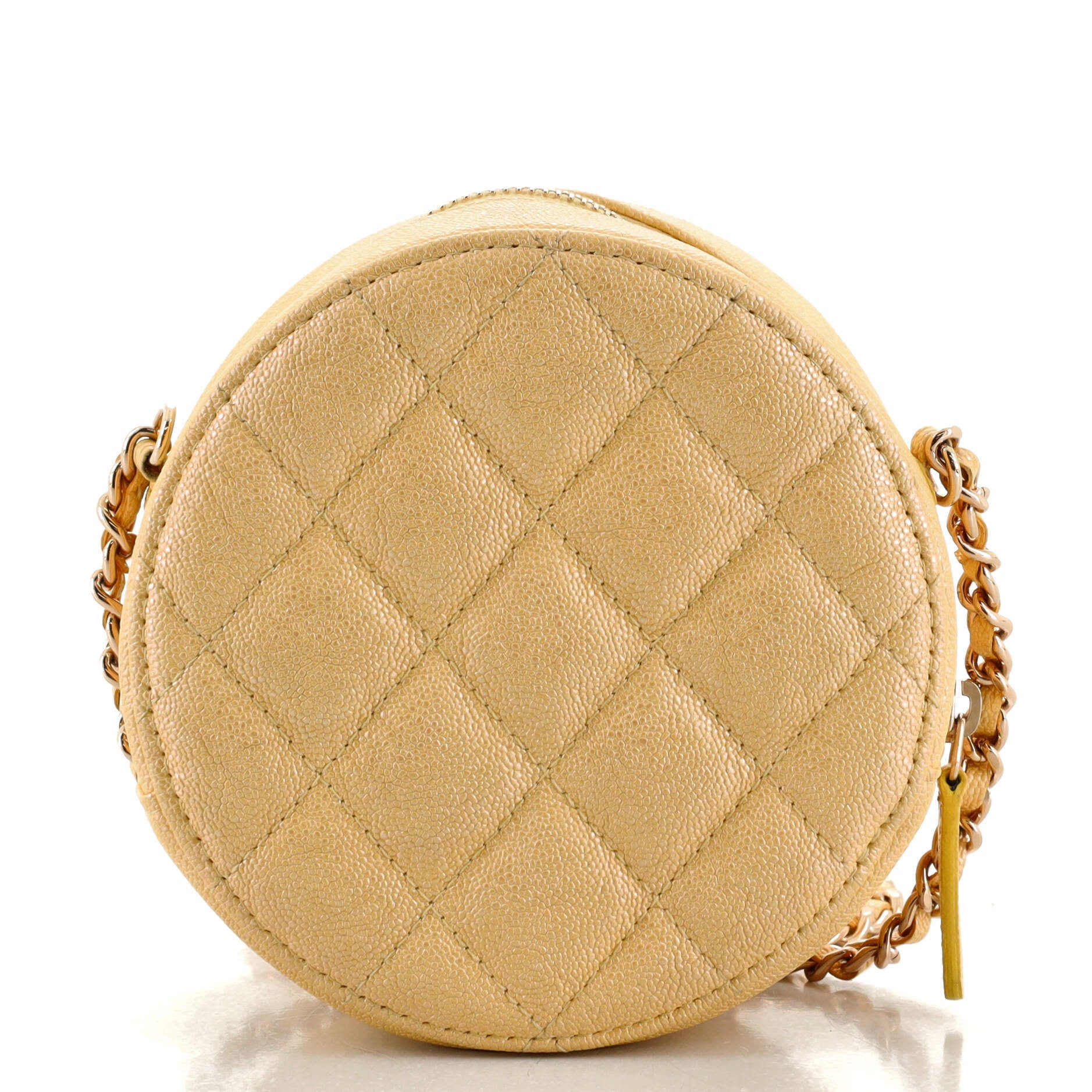 Round Clutch with Chain Quilted Iridescent Caviar Mini