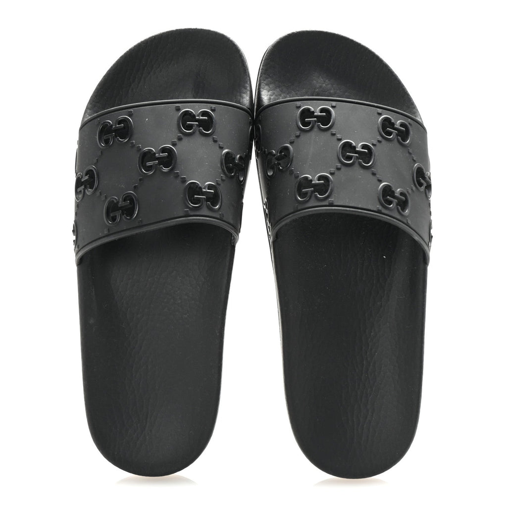 Rubber GG Monogram Perforated Womens Slide Sandals 39 Black