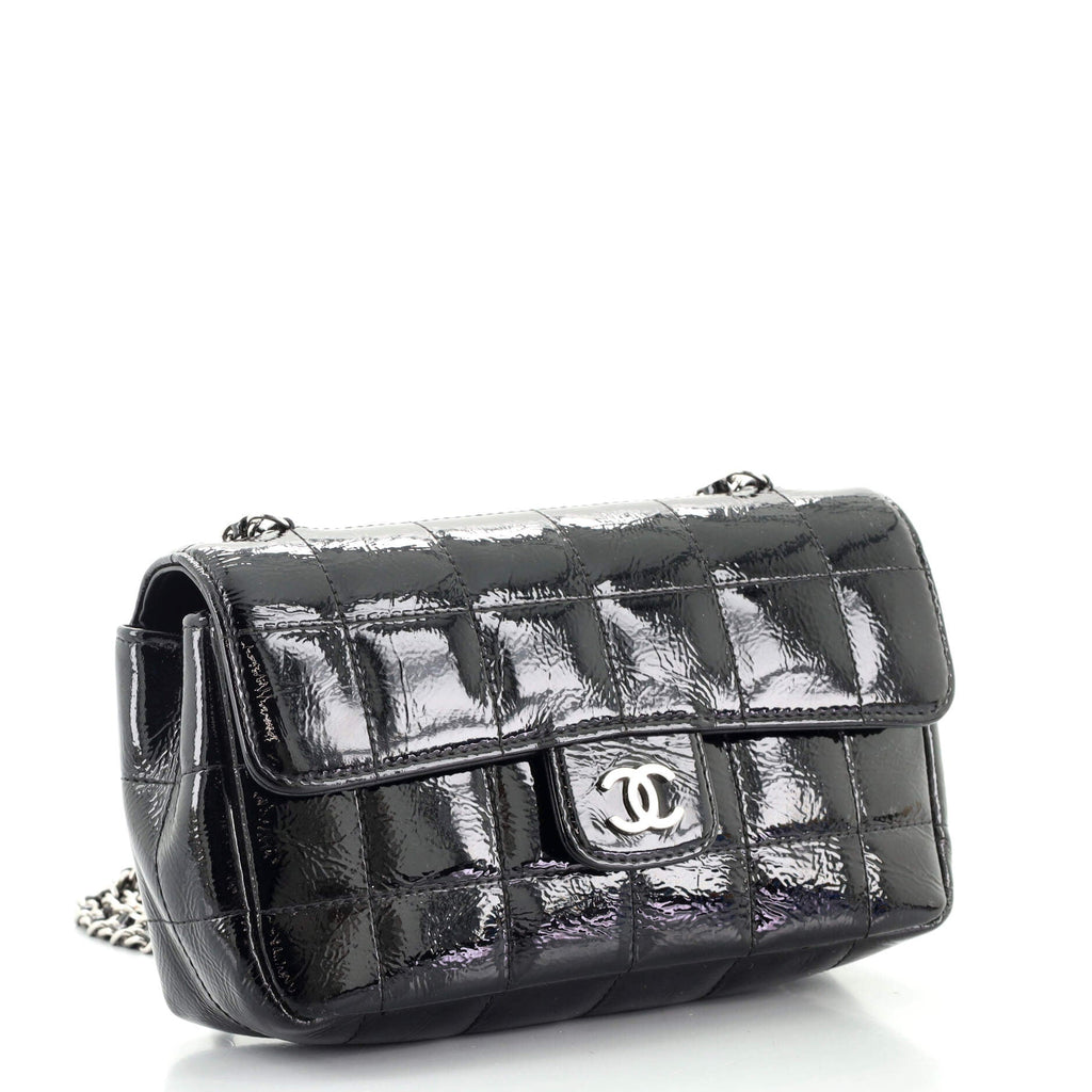Camellia Chocolate Bar Flap Bag Quilted Patent Mini