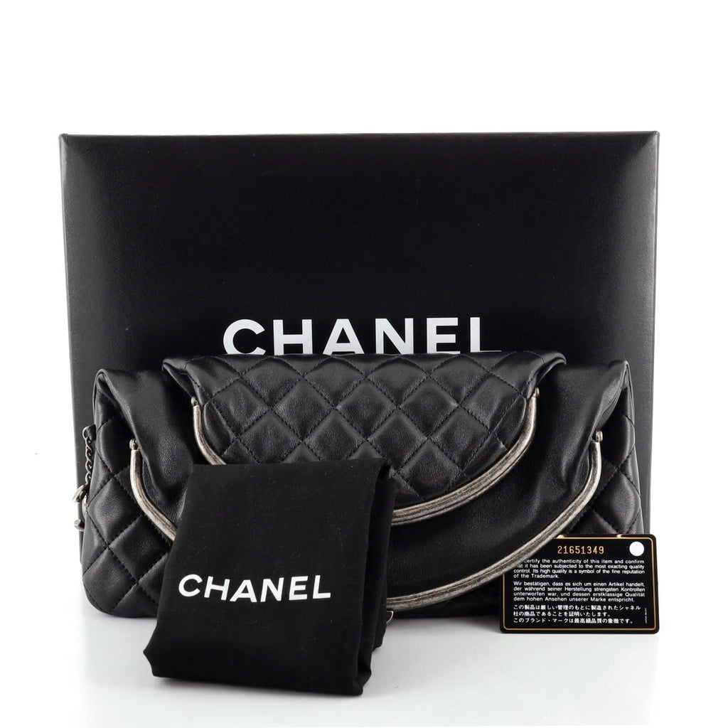Double Kisslock Fold Over Clutch Quilted Leather Medium